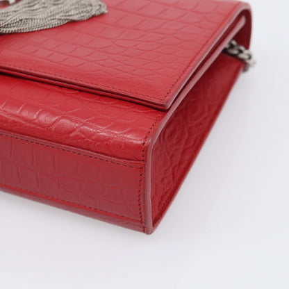 Saint Laurent Classic Monogram Crocodile Embossed Leather, Red, Leather, Crossbody Bag