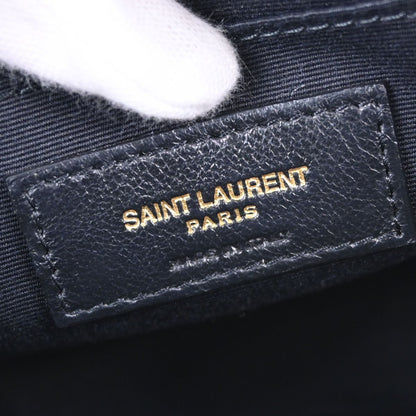 Saint Laurent Vinyle Round Belt Matelasse Chevron Leather, Black, Leather, Clutch