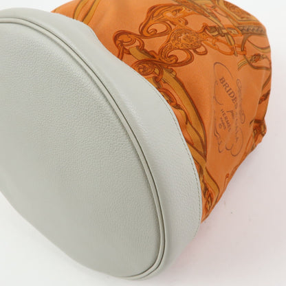 Hermes Soie Cool Printed Silk and Calfskin, Orange, Silk, Handbag