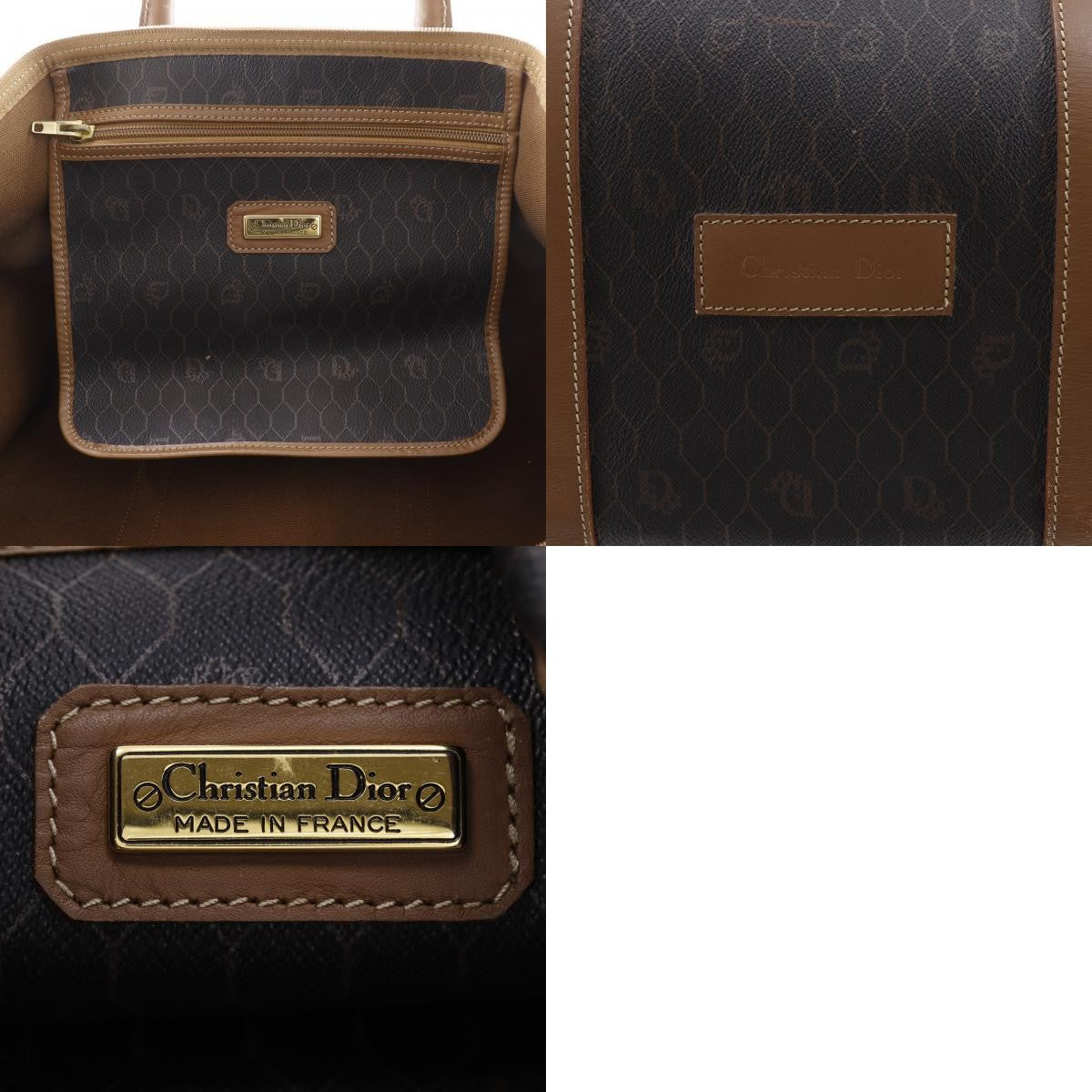 Christian Dior Vintage Duffle Honeycomb Coated Canvas, Brown, Canvas, Handbag
