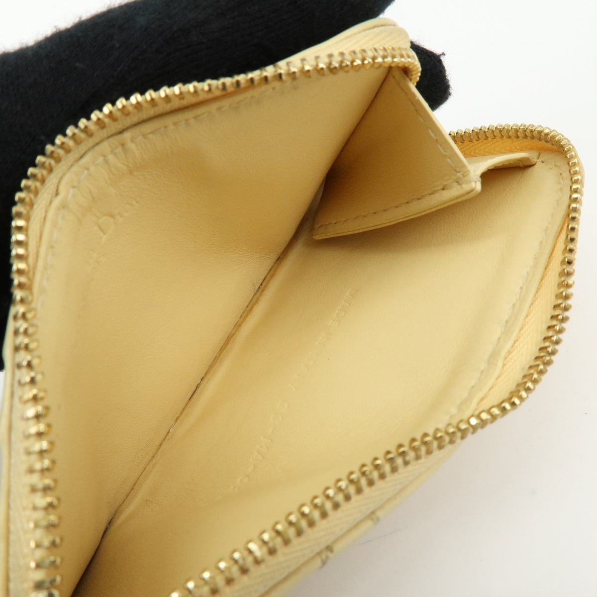 Christian Dior Lady Dior Card Holder Cannage Quilt Patent, Yellow, Leather, Card Holder