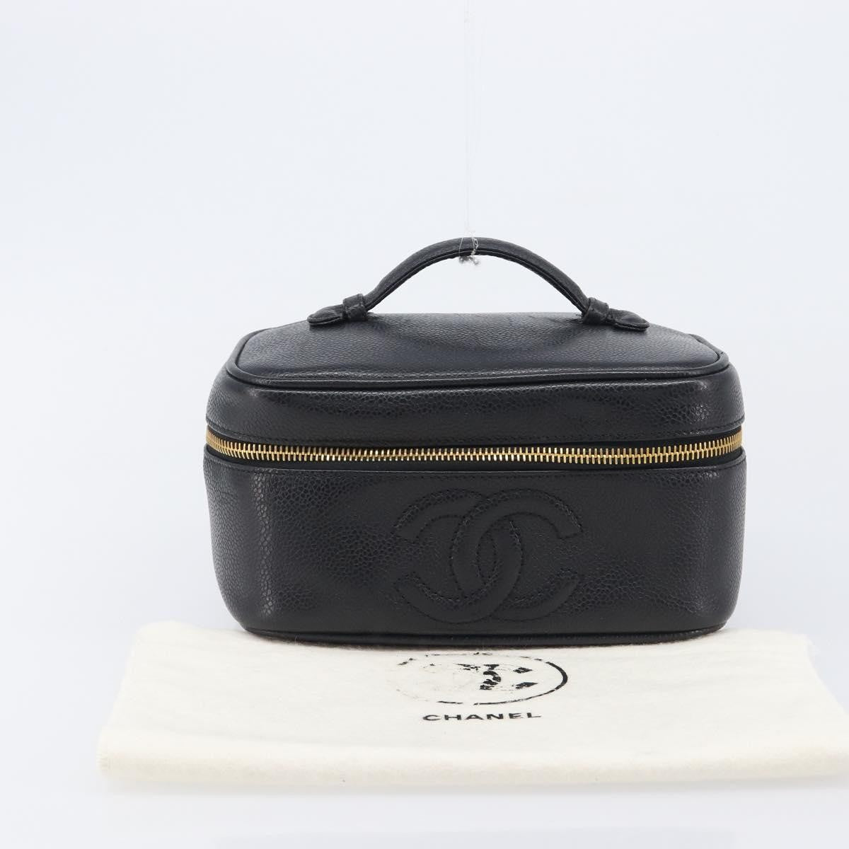 Chanel Vintage Timeless Cosmetic Case Caviar, Black, Leather, Clutch