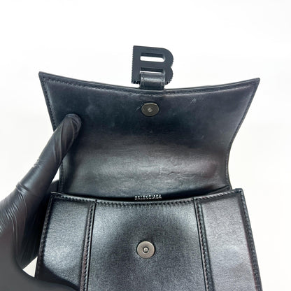 Balenciaga Hourglass Top Handle Leather with Crystals, Black, Leather, Handbag