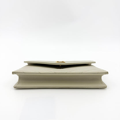 Saint Laurent Bicolor Monogram Leather and Patent, Beige, Leather, Wallet