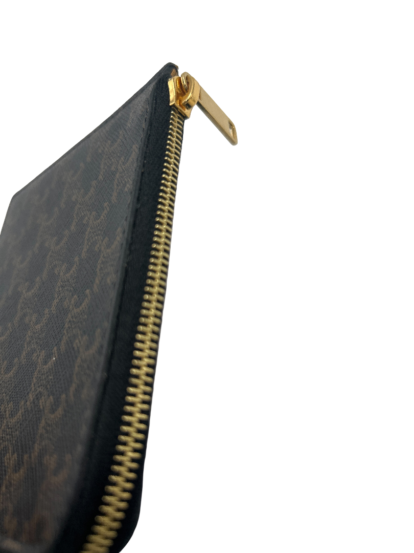 Celine Triomphe Zip Around Wallet Leather, Brown, Leather, Wallet