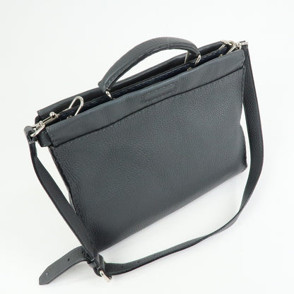 Fendi Selleria Peekaboo Grainy Leather, Gray, Leather, Handbag