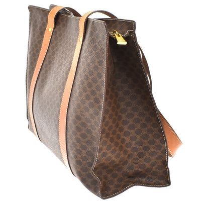 Celine Vintage Macadam Shopper Coated Canvas, Brown, Canvas, Tote Bag
