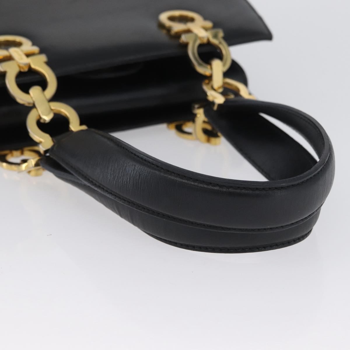 Salvatore Ferragamo Gancini Leather, Black, Leather, Handbag