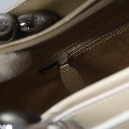 Christian Dior Pearl Lady Dior Patent leather, Beige, Patent Leather, Handbag