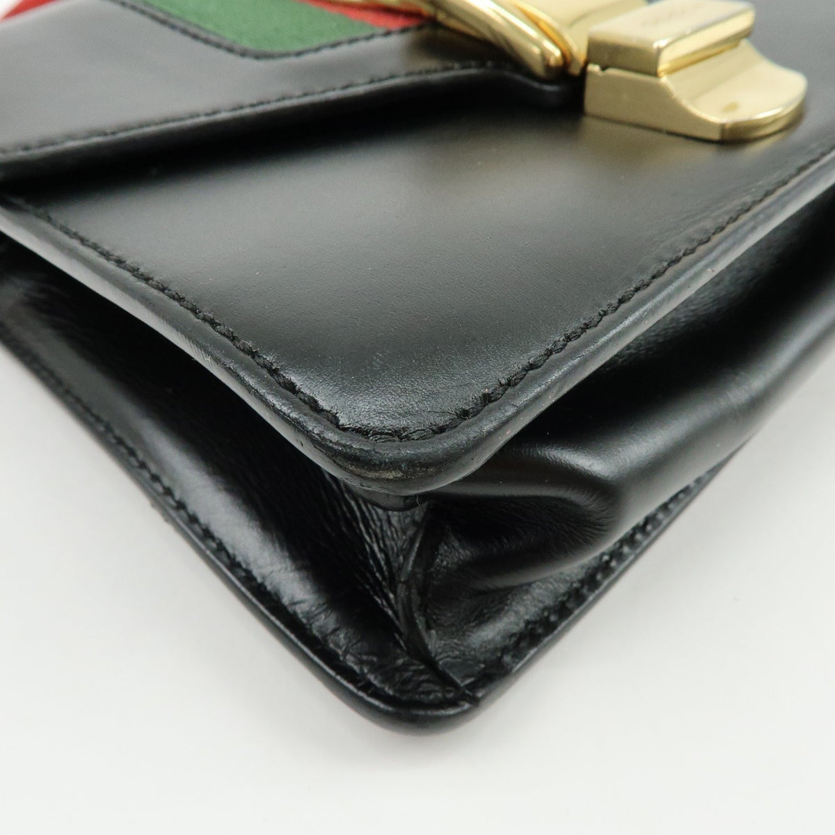 Gucci Sylvie Chain Leather, Black, Leather, Shoulder Bag