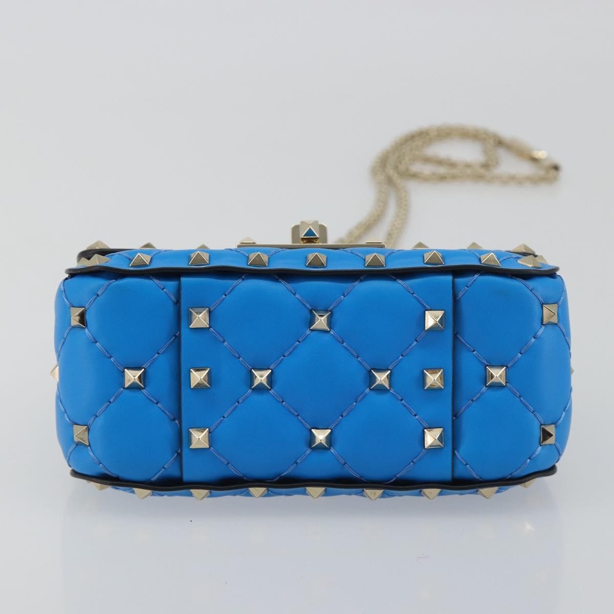Valentino Garavani Rockstud Spike Flap Quilted Leather, Blue, Leather, Shoulder Bag