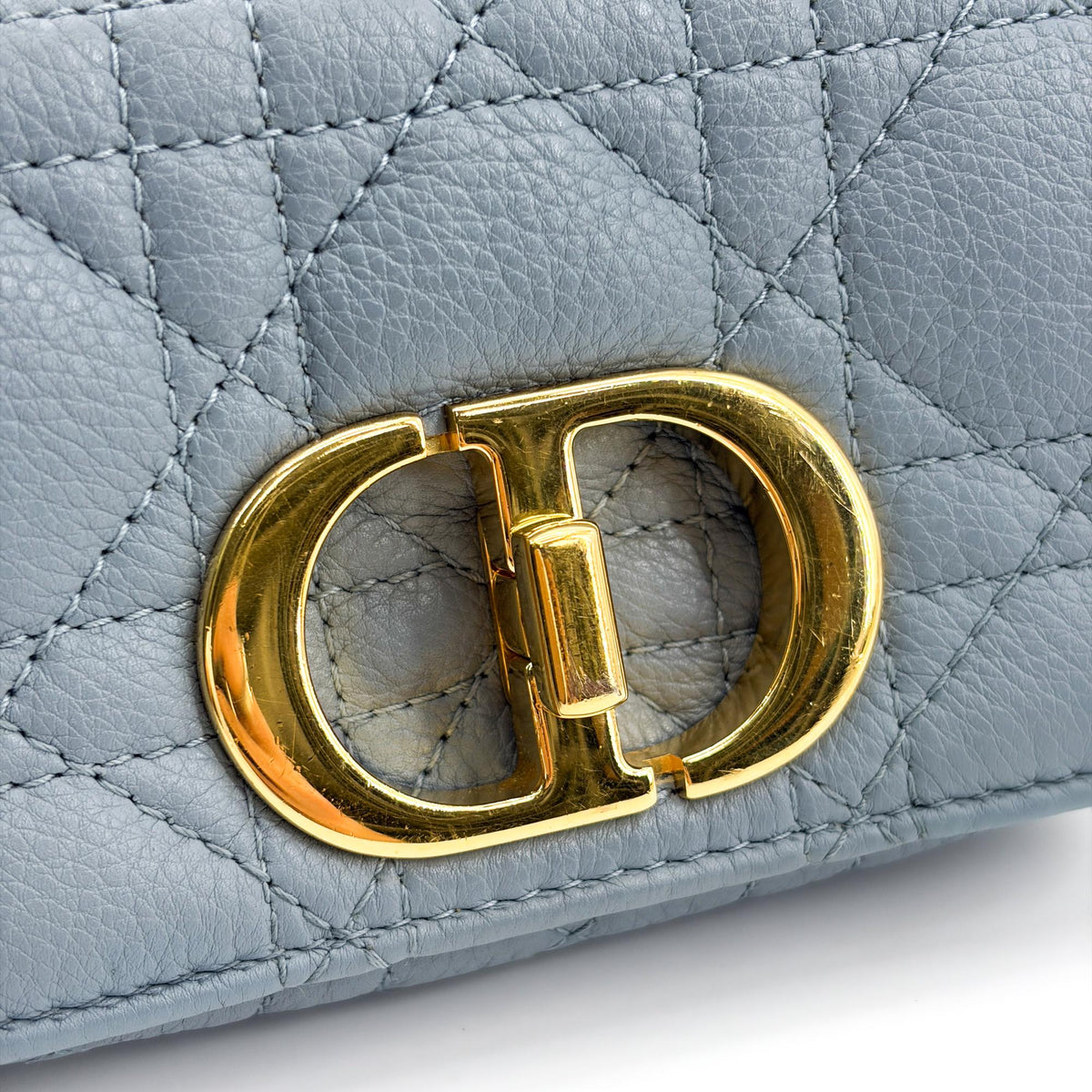Christian Dior Caro Cannage Quilt Calfskin, Gray, Leather, Handbag