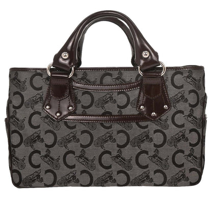 Celine Boogie Satchel Macadam, Brown, Canvas, Handbag