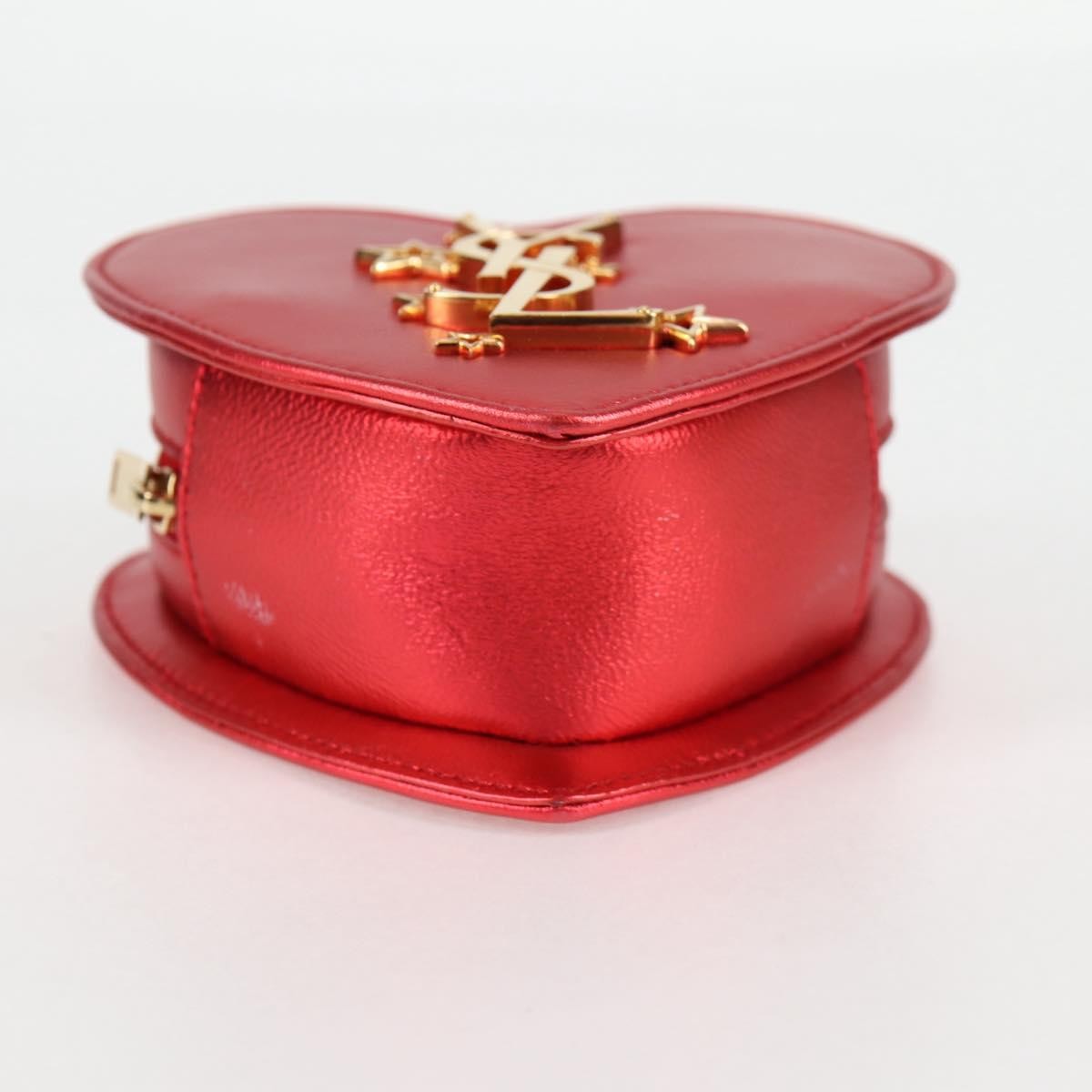 Saint Laurent Love Heart Chain Leather, Red, Leather, Shoulder Bag