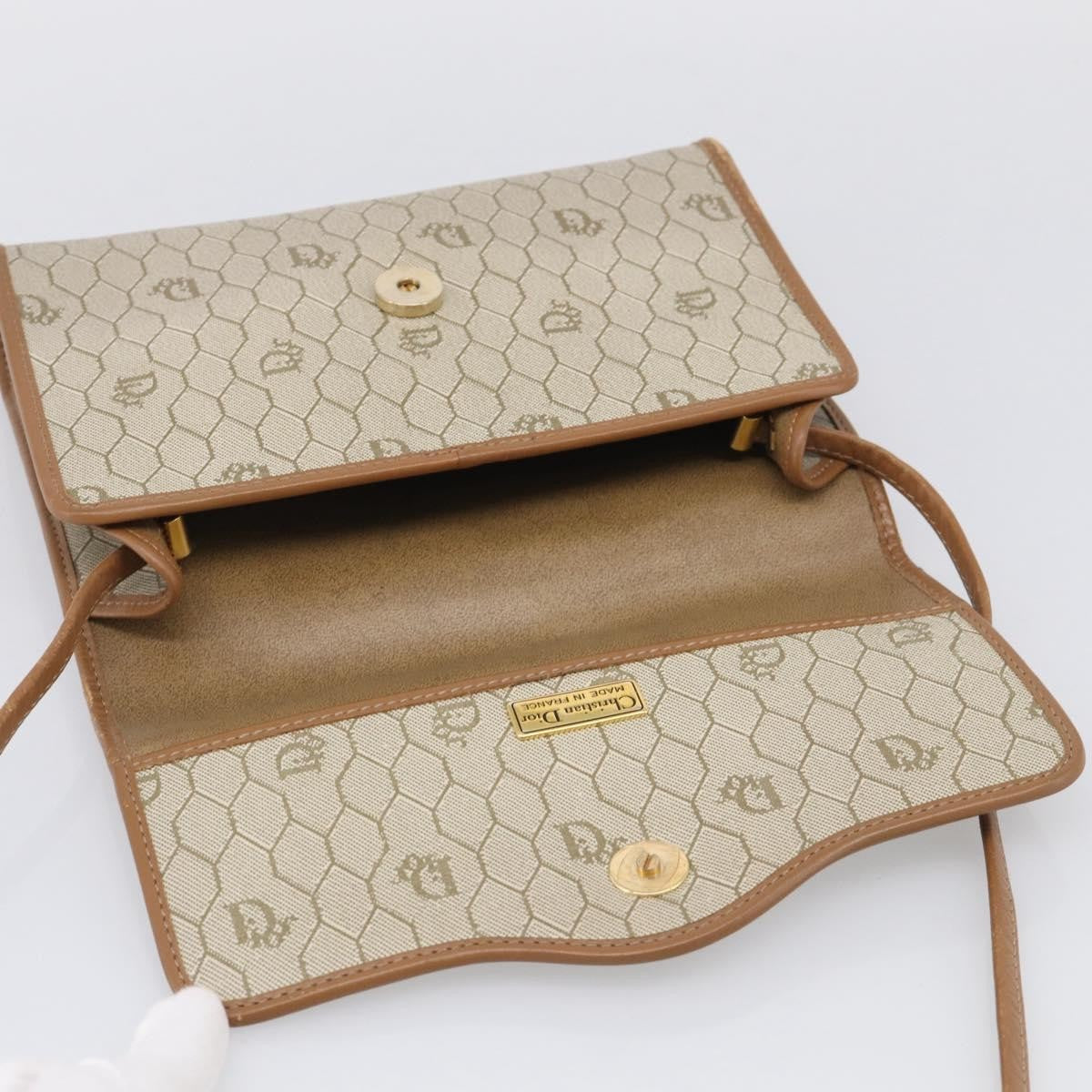 Christian Dior Vintage Honeycomb Canvas, Beige, Canvas, Shoulder Bag