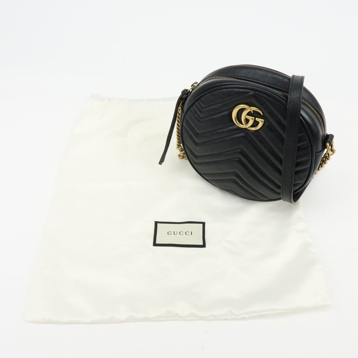 Gucci GG Marmont Round Matelasse Leather, Black, Leather, Shoulder Bag