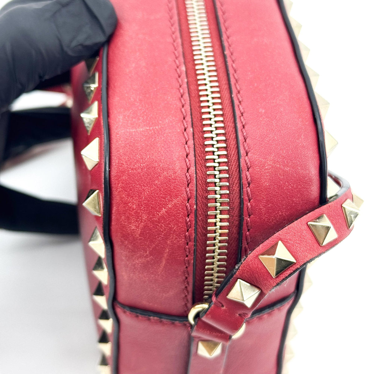 Valentino Garavani Rockstud Camera Leather, Red, Leather, Crossbody Bag