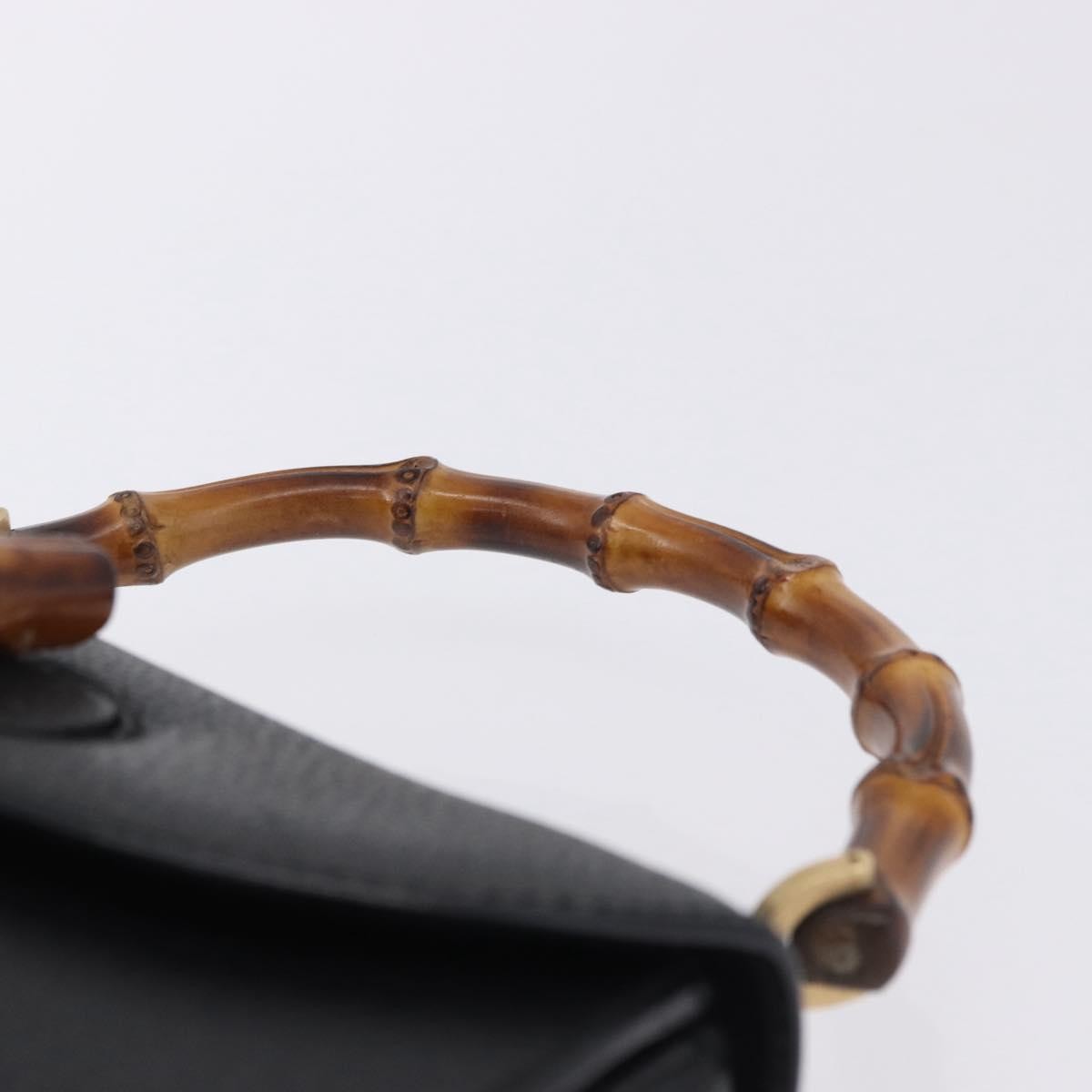 Gucci Vintage Convertible Bamboo Top Handle Leather, Black, Leather, Handbag