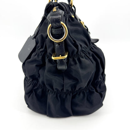 Prada Gaufre Convertible Leather and Tessuto, Black, Nylon, Tote Bag