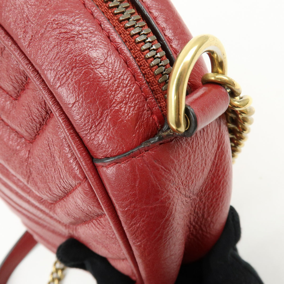 Gucci GG Marmont Round Matelasse Leather, Red, Leather, Shoulder Bag