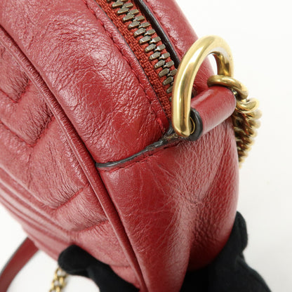 Gucci GG Marmont Round Matelasse Leather, Red, Leather, Shoulder Bag