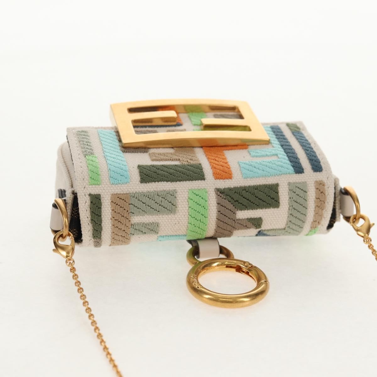 Fendi Chain Baguette Charm Zucca Embroidered Canvas, Multicolour, Canvas, Shoulder Bag