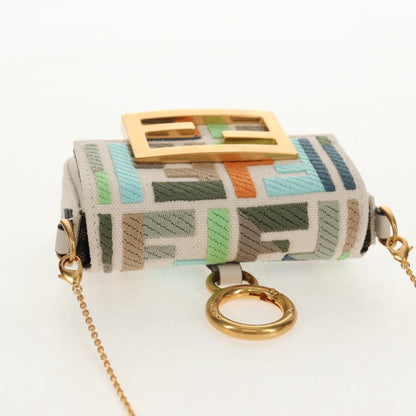 Fendi Chain Baguette Charm Zucca Embroidered Canvas, Multicolour, Canvas, Shoulder Bag