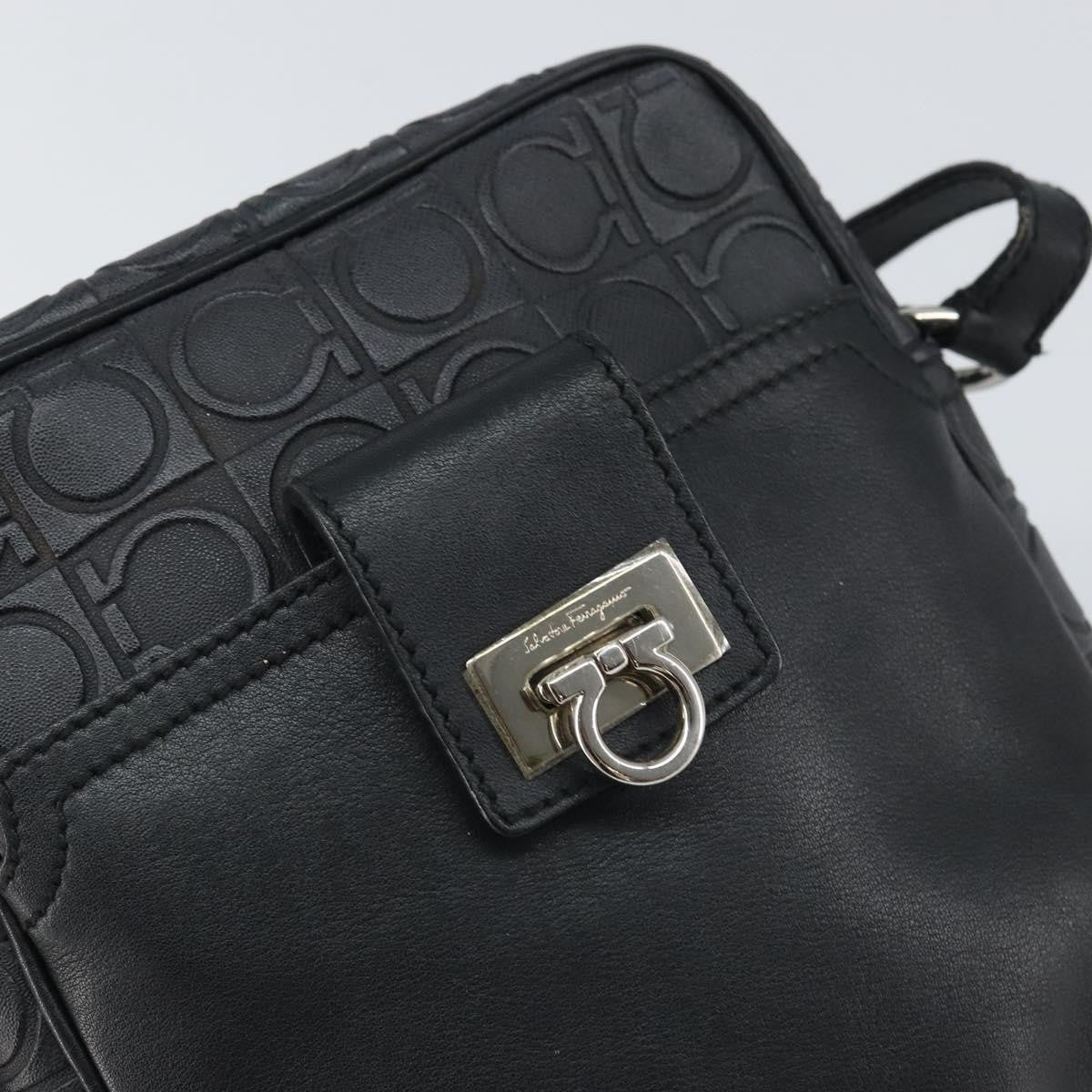 Salvatore Ferragamo Gancini Leather, Black, Leather, Shoulder Bag