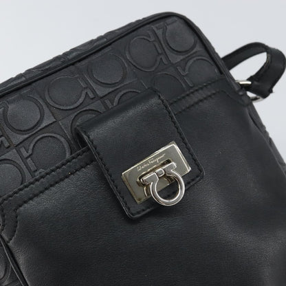 Salvatore Ferragamo Gancini Leather, Black, Leather, Shoulder Bag