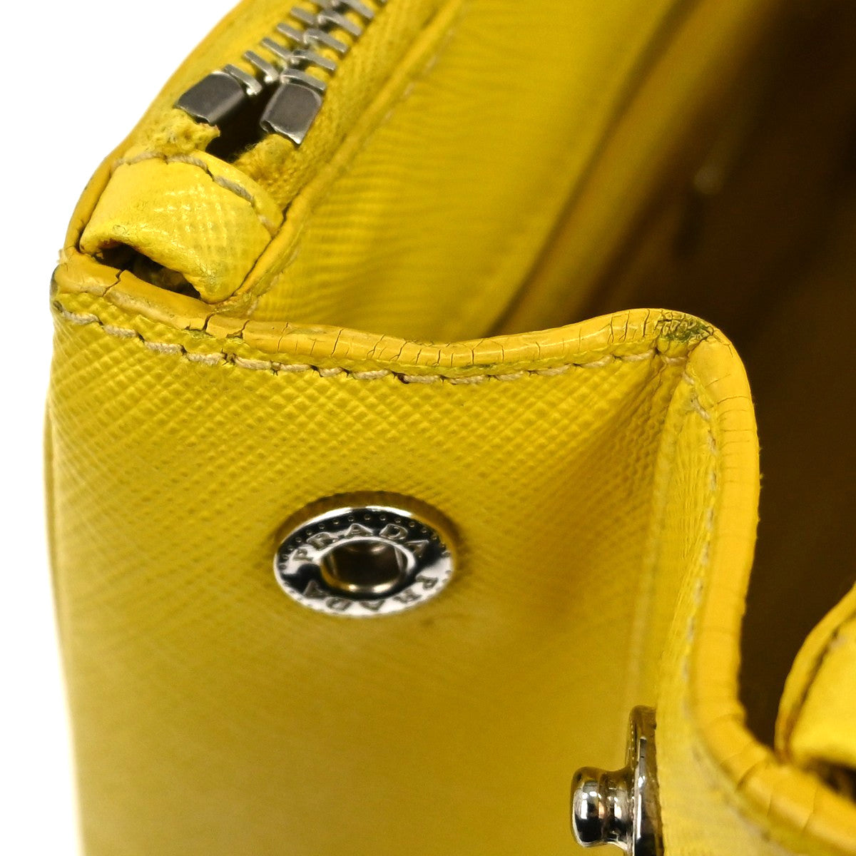 Prada Galleria Double Zip Saffiano Leather, Yellow, Leather, Tote Bag
