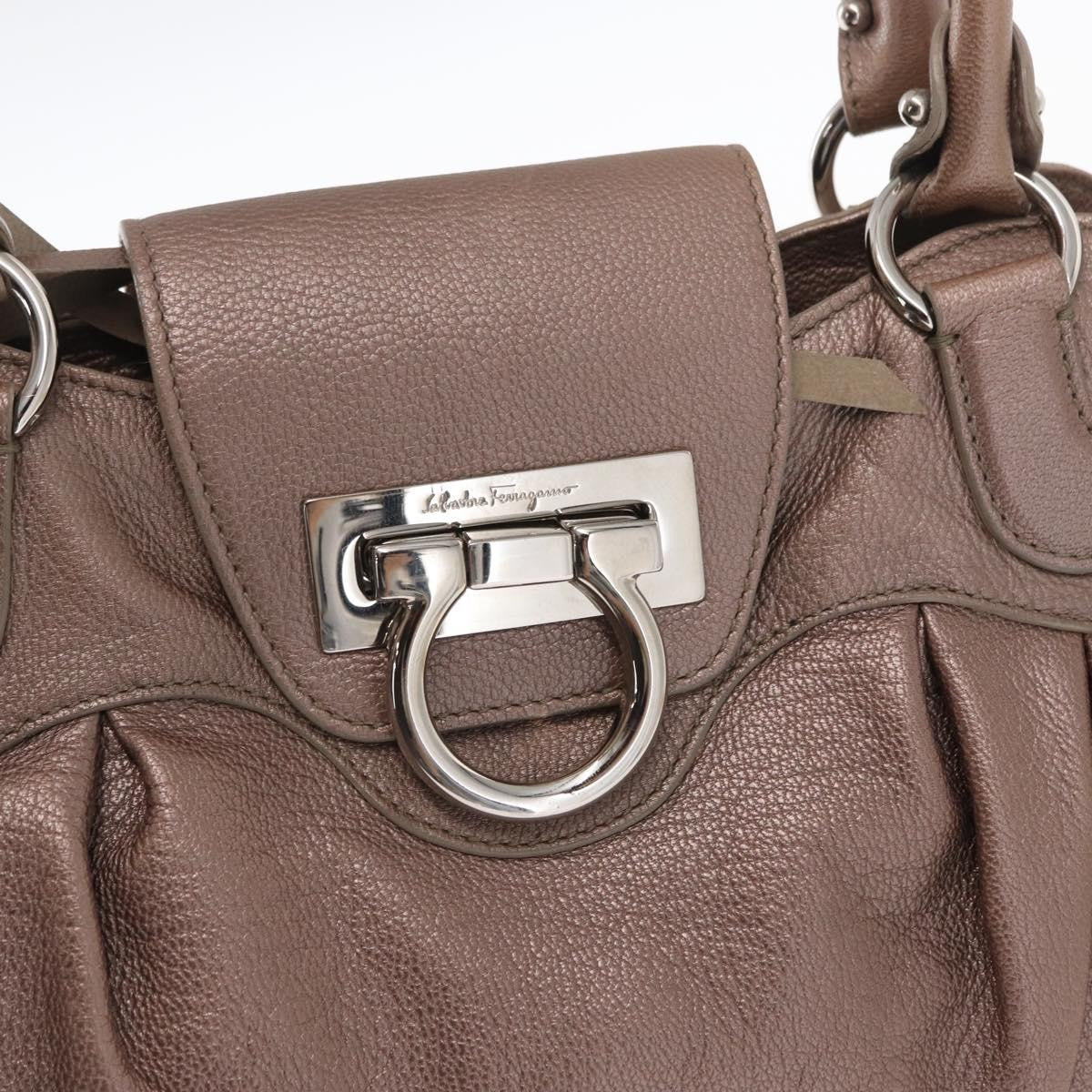 Salvatore Ferragamo Gancini Leather, Beige, Leather, Handbag