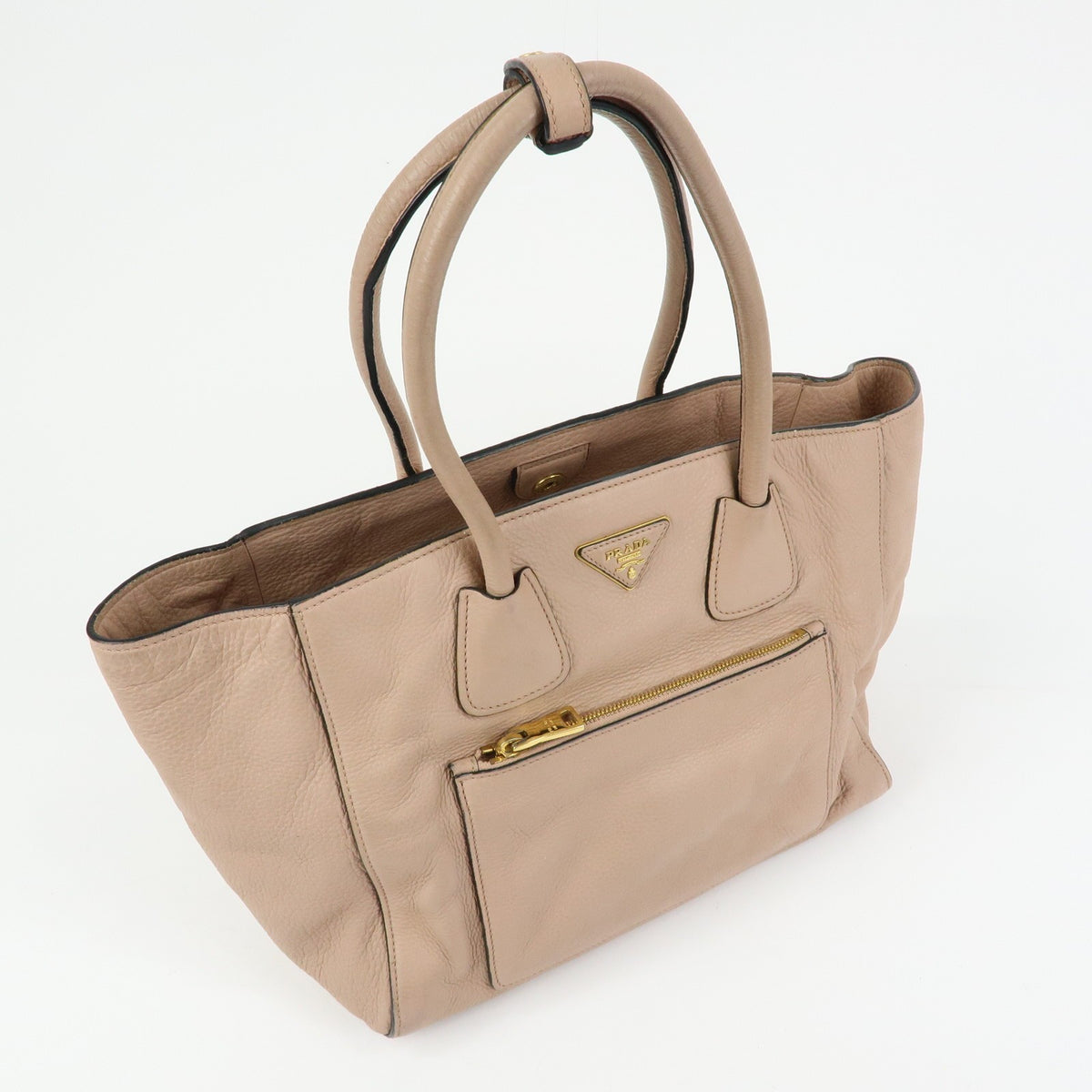 Prada Front Pocket Wing Convertible Vitello Daino, Beige, Leather, Tote Bag