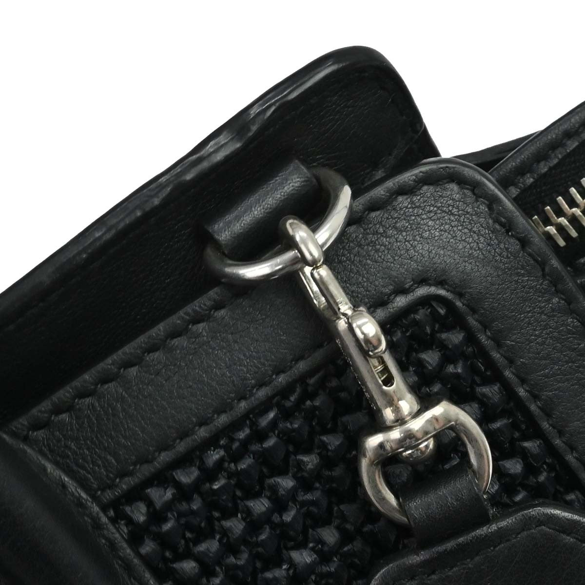 Saint Laurent Monogram Cabas Downtown Raffia and Leather, Black, Leather, Tote Bag