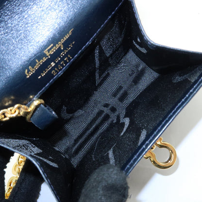 Salvatore Ferragamo Gancini Leather, Navy, Leather, Crossbody Bag