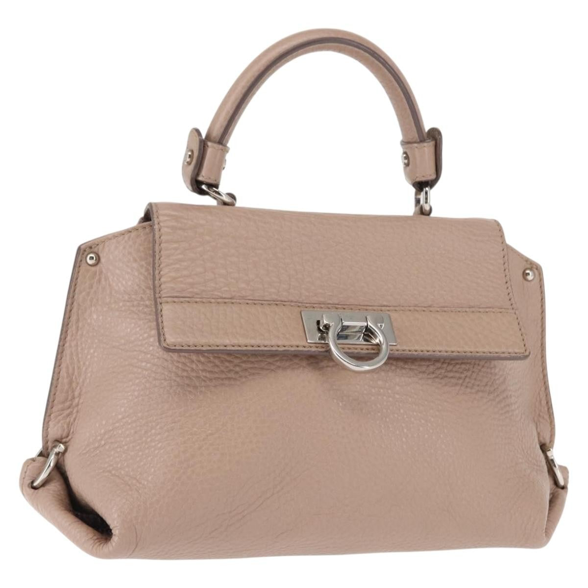 Salvatore Ferragamo Sofia Satchel Grainy Leather, Beige, Leather, Handbag