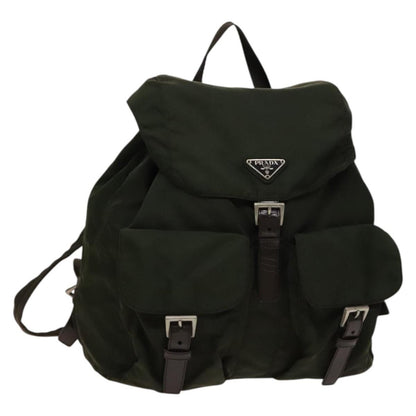 Prada Vela Double Front Pocket Tessuto with Saffiano Leather, Khaki, Nylon, Backpack