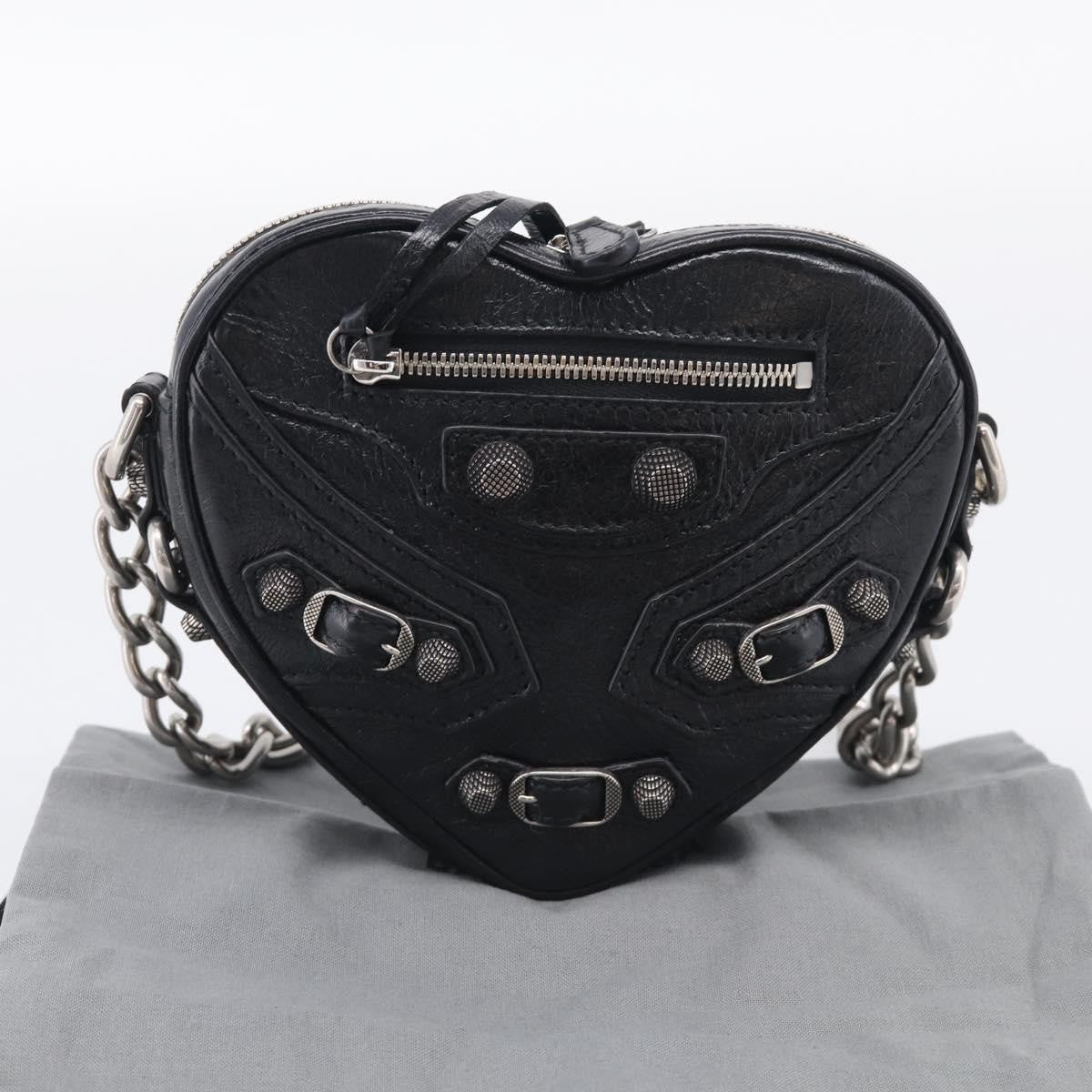Balenciaga Le Cagole Giant Studs Heart Chain Leather, Black, Leather, Handbag