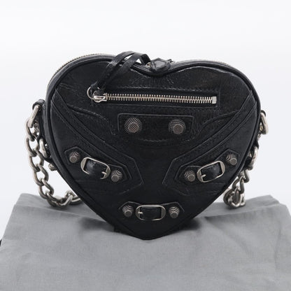 Balenciaga Le Cagole Giant Studs Heart Chain Leather, Black, Leather, Handbag