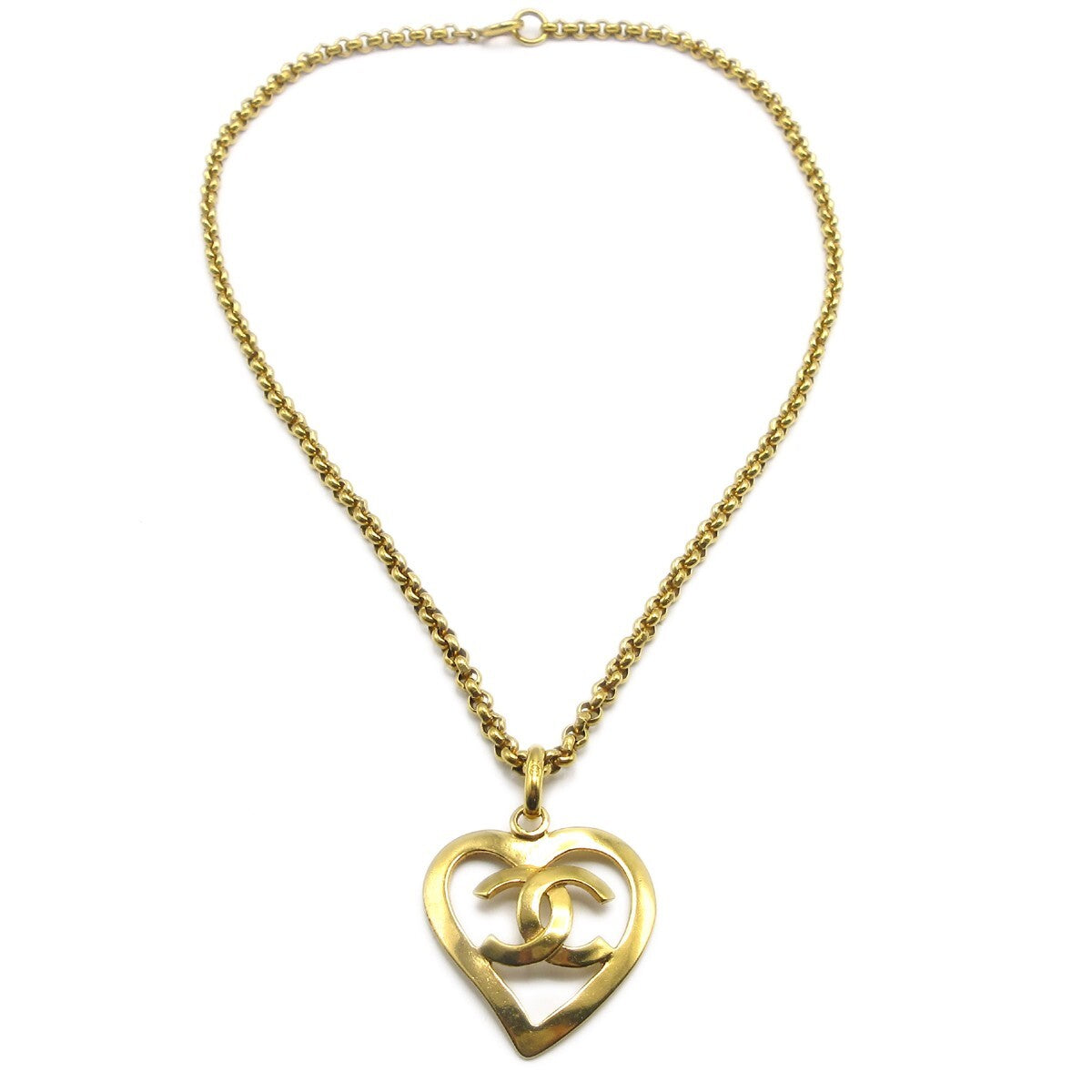 Chanel CC Heart Pendant Metal, Gold, Gold Plated, Necklace