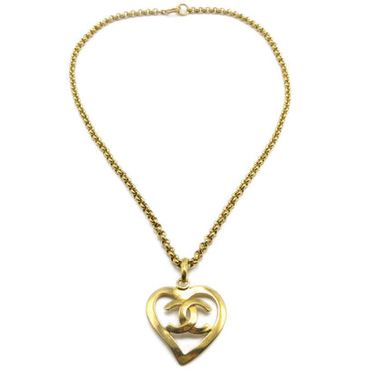 Chanel CC Heart Pendant Metal, Gold, Gold Plated, Necklace