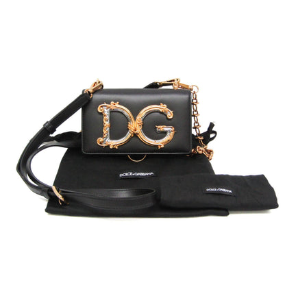 Dolce & Gabbana DG Girls Flap Embellished Printed Elaphe, Black, Leather, Handbag