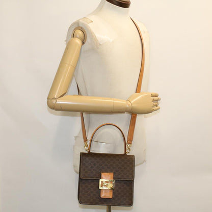 Celine Macadam Handbag Macadam with leather, BROWN, LEATHER, Handbag