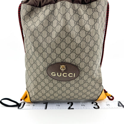 Gucci Neo Vintage Drawstring GG Coated Canvas, Brown, Canvas, Backpack