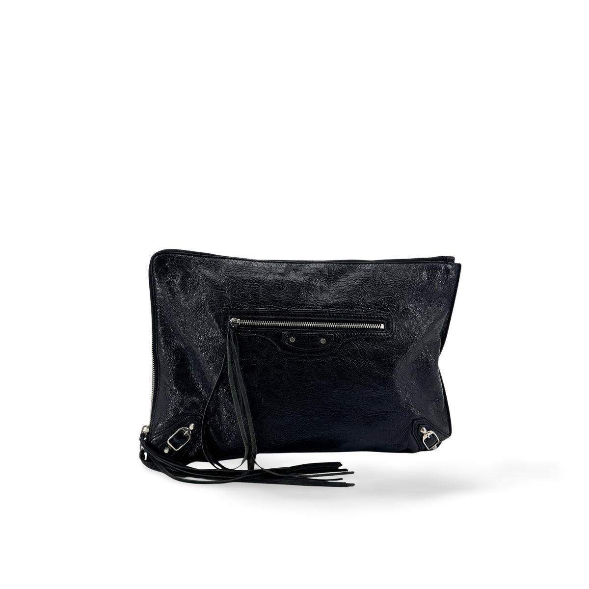 Balenciaga Zip Around Classic Studs Clutch Leather, Black, Leather, Clutch