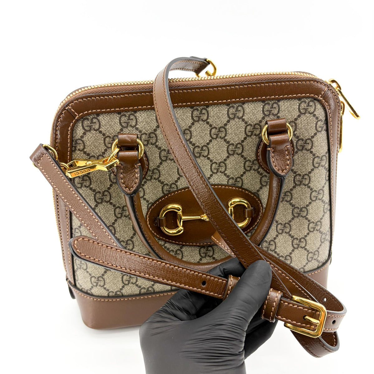 Gucci Horsebit 1955 GG Canvas with Leather, Brown, Canvas, Tote Bag