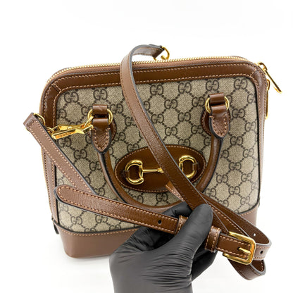 Gucci Horsebit 1955 GG Canvas with Leather, Brown, Canvas, Tote Bag