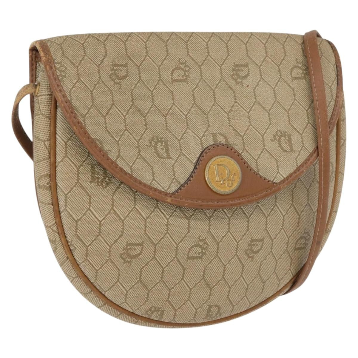 Christian Dior Vintage Honeycomb Flap Canvas and Leather, Beige, Canvas, Shoulder Bag