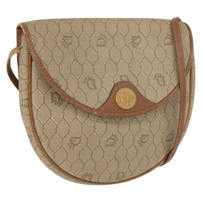 Christian Dior Vintage Honeycomb Flap Canvas and Leather, Beige, Canvas, Shoulder Bag