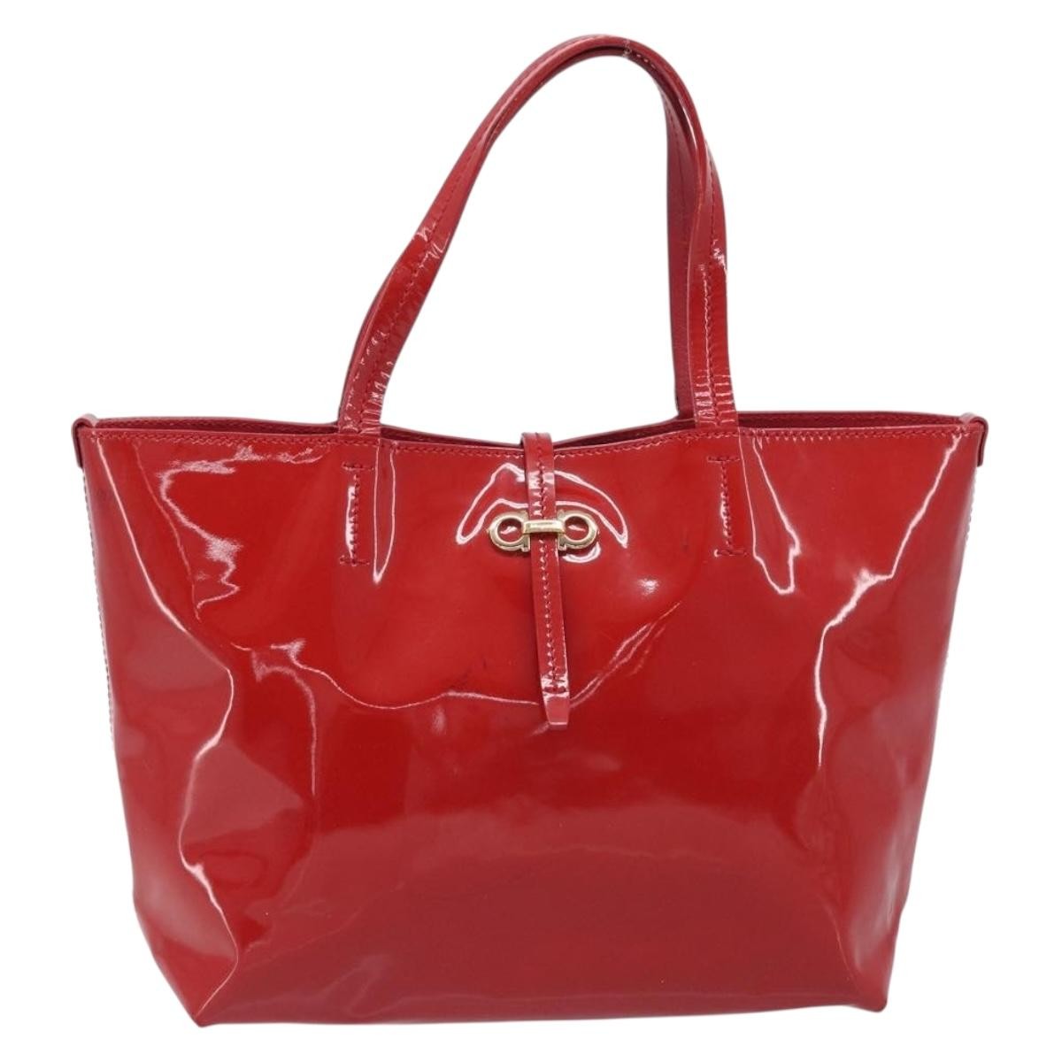 Salvatore Ferragamo Gancini Tote Patent Leather, Red, Patent Leather, Tote Bag