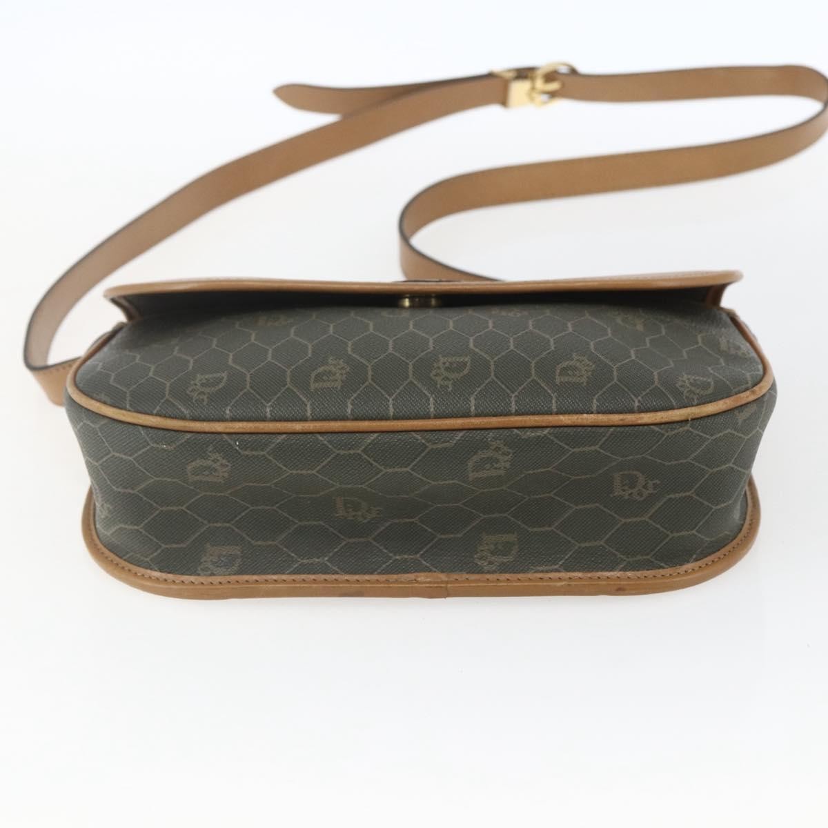 Christian Dior Vintage Honeycomb Flap Canvas and Leather, Khaki, Canvas, Shoulder Bag